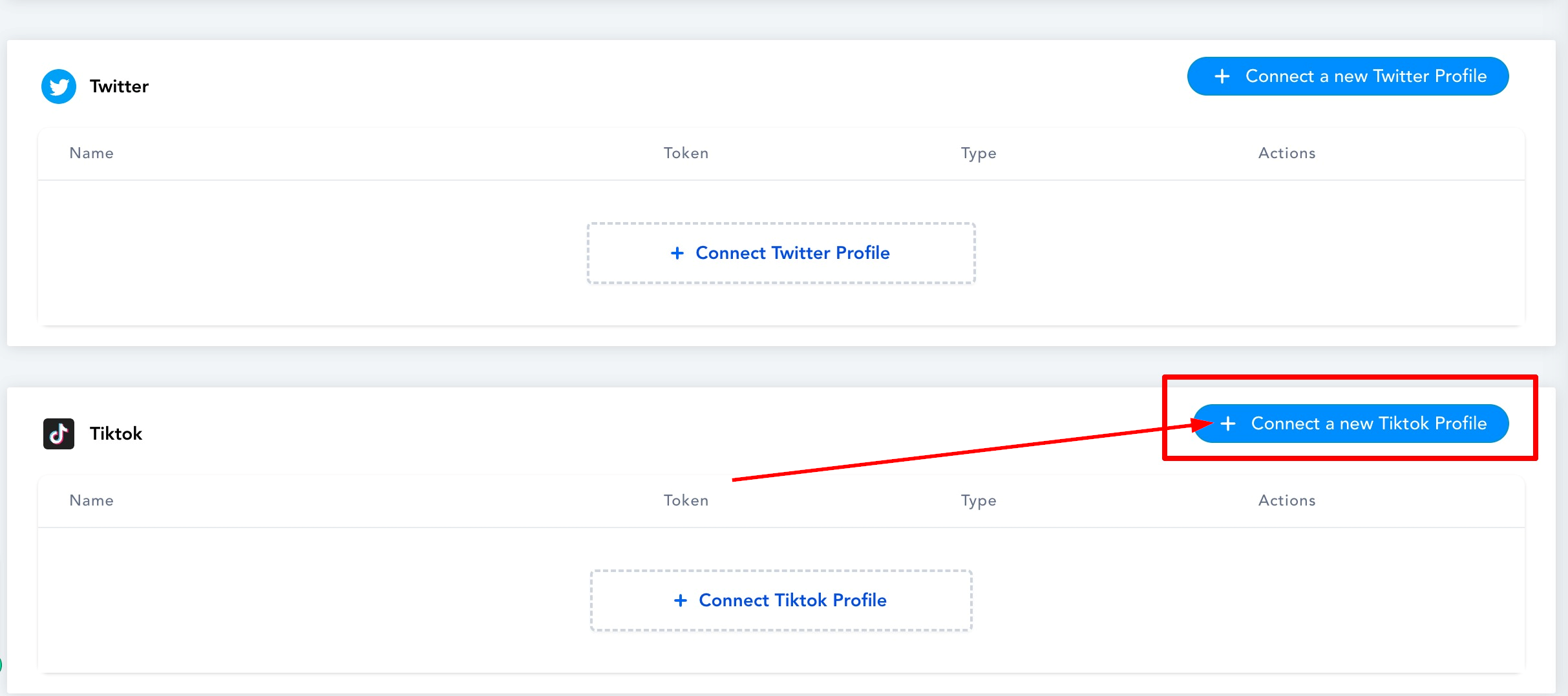 Click on the Connect a new TikTok profile button