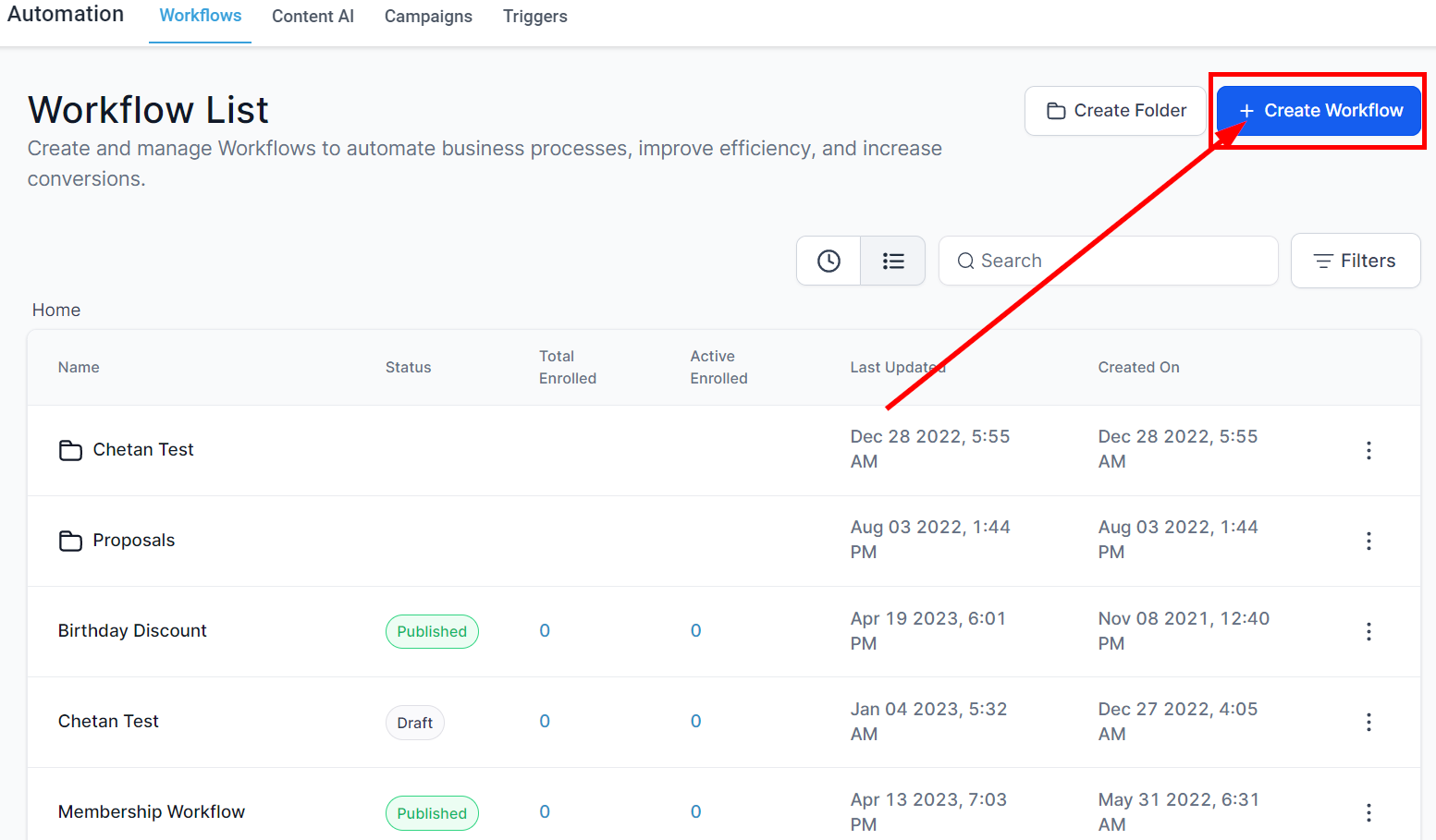 Click to create workflow