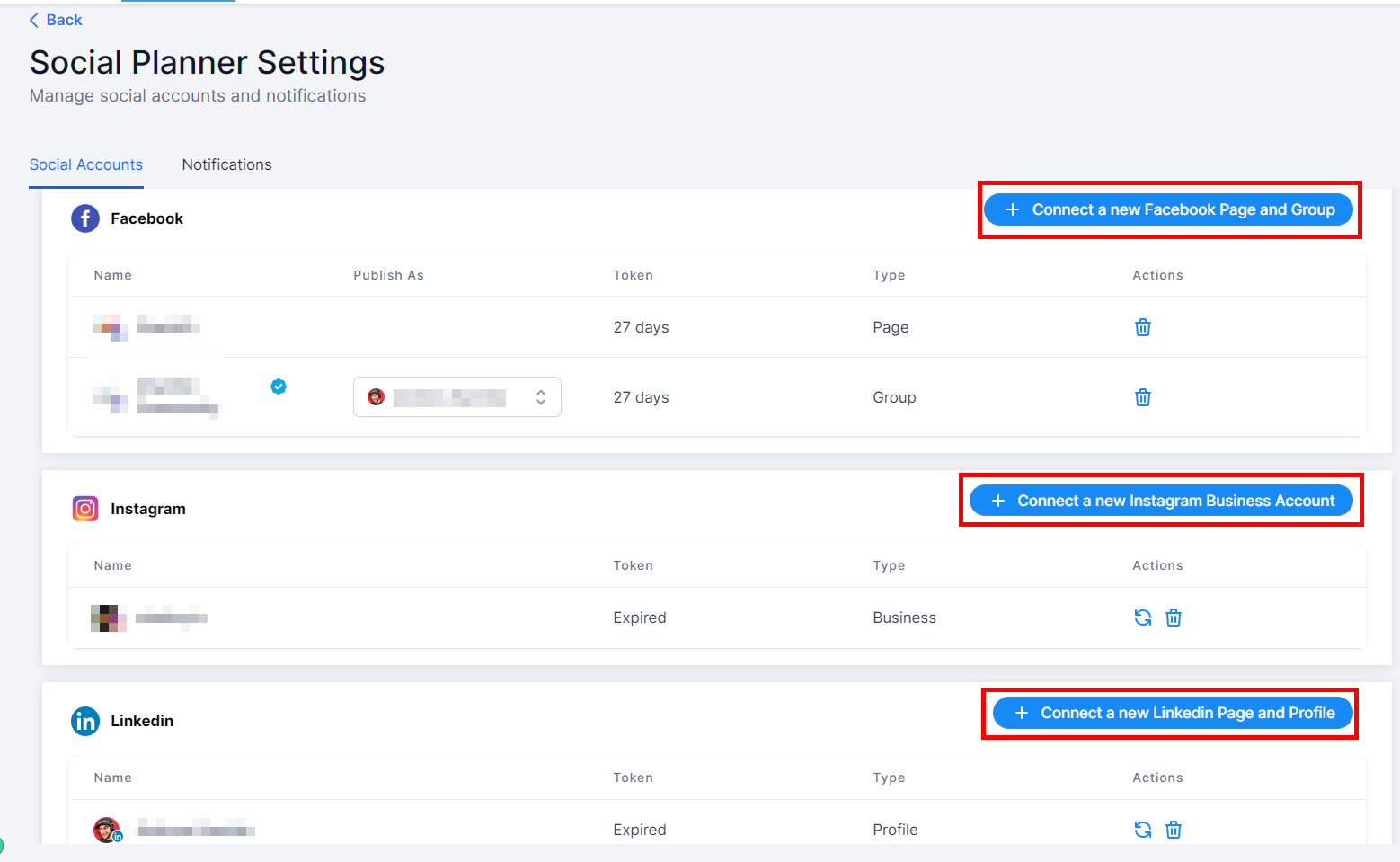 Click on any of these buttons to connect new accounts