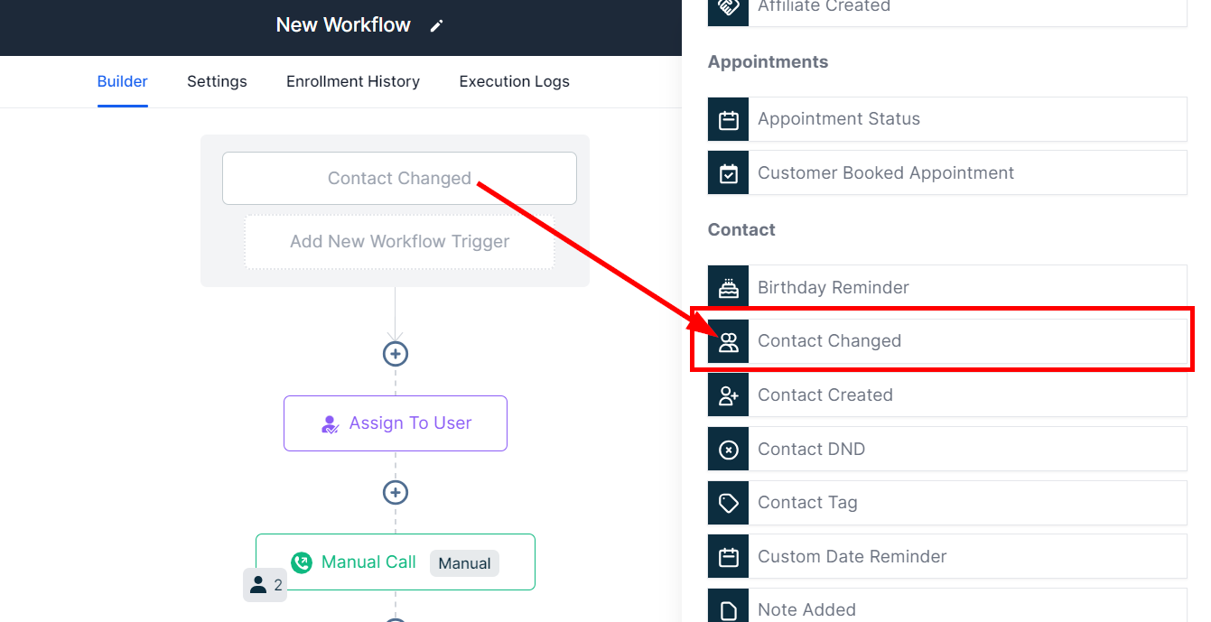 Contact changed trigger