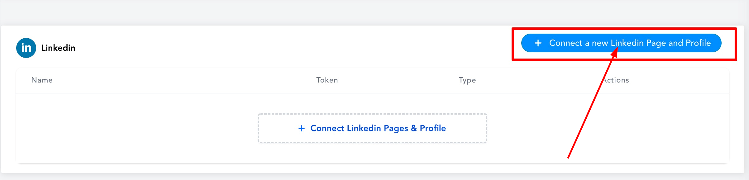 Click on the Connect a new LinkedIn page and profile button